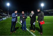 20 December 2019; Eir Sport presenter Tommy Bowe speaks with former Ulster player Rory Best, former Leinster player Gordon D'Arcy and former Munster player Donncha O'Callaghan prior to  the Guinness PRO14 Round 8 match between Leinster and Ulster at the RDS Arena in Dublin. Photo by Harry Murphy/Sportsfile