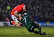 21 December 2019; Jack O’Donoghue of Munster is tackled by Paul Boyle of Connacht during the Guinness PRO14 Round 8 match between Connacht and Munster at The Sportsground in Galway. Photo by Brendan Moran/Sportsfile