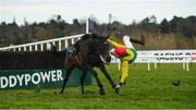 27 December 2019; Sizing Pottsie, with Paddy Kennedy up, fall at the last during the Paddy Power Live Stream All Irish Racing On Our App beginners steeplechase during Day Two of the Leopardstown Christmas Festival 2019 at Leopardstown Racecourse in Dublin. Photo by David Fitzgerald/Sportsfile
