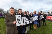 27 December 2019; Leading racehorse trainer Jim Bolger and Champion National Hunt jockey Davy Russell announce that their annual celebrity hurling match, Hurling for Cancer Research, has raised over €1m for the Irish Cancer Society’s cancer research in eight years. They were joined at Leopardstown Christmas Racing Festival by, from left, Jim Bolger, Tony McCoy, Kevin Manning, Paul Nolan, Katie Walsh, Miriam O'Callaghan, Mark Mellett from the Irish Cancer Society, Colm O'Rourke and Ruby Walsh, to celebrate the milestone fundraising goal. Photo by Matt Browne/Sportsfile