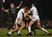 27 December 2019; Peter Robb of Connacht is tackled by Sean Reidy, left, and Stuart McCloskey of Ulster during the Guinness PRO14 Round 9 match between Ulster and Connacht at the Kingspan Stadium in Belfast. Photo by Ramsey Cardy/Sportsfile