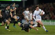 27 December 2019; Billy Burns of Ulster runs in to score his side's second try despite the tackle of Peter Robb of Connacht during the Guinness PRO14 Round 9 match between Ulster and Connacht at Kingspan Stadium in Belfast. Photo by Oliver McVeigh/Sportsfile