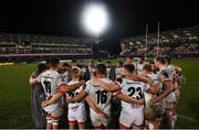 27 December 2019; The  Ulster team huddle following the Guinness PRO14 Round 9 match between Ulster and Connacht at the Kingspan Stadium in Belfast. Photo by Ramsey Cardy/Sportsfile