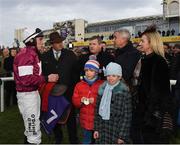 28 December 2019; Jack Kennedy speaks with trainer Gordon Elliott, owner Micheal O'Leary and winning connections after sending out Apple's jade to win the Frank Ward Memorial Hurdle during Day Three of the Leopardstown Christmas Festival 2019 at Leopardstown Racecourse in Dublin. Photo by Harry Murphy/Sportsfile