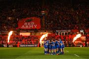 28 December 2019; The Leinster team huddle together prior to the Guinness PRO14 Round 9 match between Munster and Leinster at Thomond Park in Limerick. Photo by Diarmuid Greene/Sportsfile