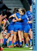 28 December 2019; Leinster players celebrate their first try during the Women's Rugby Friendly between Harlequins and Leinster at Twickenham Stadium in London, England. Photo by Matt Impey/Sportsfile