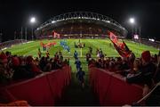 28 December 2019; The Leinster team run out ahead of the Guinness PRO14 Round 9 match between Munster and Leinster at Thomond Park in Limerick. Photo by Ramsey Cardy/Sportsfile