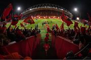 28 December 2019; The Munster team run out ahead of the Guinness PRO14 Round 9 match between Munster and Leinster at Thomond Park in Limerick. Photo by Ramsey Cardy/Sportsfile