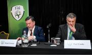 29 December 2019; FAI President Donal Conway, left, and FAI lead executive Paul Cooke during the FAI Annual General Meeting at the Citywest Hotel in Dublin. Photo by Ramsey Cardy/Sportsfile