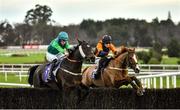 29 December 2019; Best Behaviour, with Barry Browne up, right, jump the last alongside Fiveaftermidnight, with PJ O'Hanlon up, on their way to winning the Tote Supporting Leopardstown Maiden Hurdle during Day Four of the Leopardstown Christmas Festival 2019 at Leopardstown Racecourse in Dublin. Photo by David Fitzgerald/Sportsfile