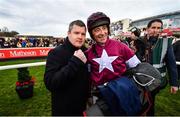 29 December 2019; Davy Russell and trainer Gordon Elliott celebrate after winning the Neville Hotels Novice Steeplechase on Battleoverdoyen during Day Four of the Leopardstown Christmas Festival 2019 at Leopardstown Racecourse in Dublin. Photo by David Fitzgerald/Sportsfile