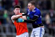 29 December 2019; Joe McElroy of Armagh and Liam Buchanan of Cavan tussle of the ball during the Bank of Ireland Dr McKenna Cup Round 1 match between Cavan and Armagh at Kingspan Breffni in Cavan. Photo by Ben McShane/Sportsfile