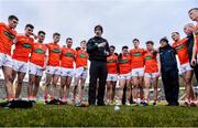 29 December 2019; Armagh manager Kieran McGeeney speaks to his players following their victory of the Bank of Ireland Dr McKenna Cup Round 1 match between Cavan and Armagh at Kingspan Breffni in Cavan. Photo by Ben McShane/Sportsfile