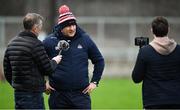 29 December 2019; Cork manager Ronan McCarthy is interviewed by Colm O'Connor of the Irish Examiner and cameraman Jack Neville prior to the 2020 McGrath Cup Group B match between Kerry and Cork at Austin Stack Park in Tralee, Kerry. Photo by Brendan Moran/Sportsfile