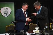 29 December 2019; FAI President Donal Conway, left, and FAI lead executive Paul Cooke during a press conference following the FAI Annual General Meeting at the Citywest Hotel in Dublin. Photo by Ramsey Cardy/Sportsfile