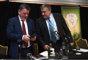 29 December 2019; FAI President Donal Conway, left, and FAI lead executive Paul Cooke during a press conference following the FAI Annual General Meeting at the Citywest Hotel in Dublin. Photo by Ramsey Cardy/Sportsfile