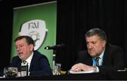 29 December 2019; FAI lead executive Paul Cooke, right, and FAI President Donal Conway during a press conference following the FAI Annual General Meeting at the Citywest Hotel in Dublin. Photo by Ramsey Cardy/Sportsfile