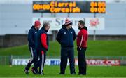 29 December 2019; Cork manager Ronan McCarthy, 2nd from right, with selectors Gary O'Halloran, left, Sean Hayes and senior coach Cian O'Neill, right, prior to the 2020 McGrath Cup Group B match between Kerry and Cork at Austin Stack Park in Tralee, Kerry. Photo by Brendan Moran/Sportsfile