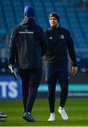3 January 2020; Harry Byrne, right, shakes hands with head coach Leo Cullen during a Leinster Rugby captain's run at the RDS Arena in Dublin. Photo by Seb Daly/Sportsfile