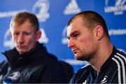 3 January 2020; Rhys Ruddock, right, and head coach Leo Cullen during a Leinster Rugby press conference at the RDS Arena in Dublin. Photo by Seb Daly/Sportsfile