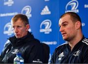3 January 2020; Rhys Ruddock, right, and head coach Leo Cullen during a Leinster Rugby press conference at the RDS Arena in Dublin. Photo by Seb Daly/Sportsfile