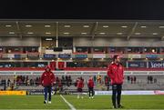 3 January 2020; Munster head coach Johann van Graan, right, and Munster captain Peter O'Mahony ahead of the Guinness PRO14 Round 10 match between Ulster and Munster at Kingspan Stadium in Belfast. Photo by Ramsey Cardy/Sportsfile