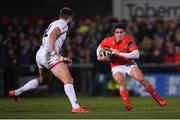 3 January 2020; Joey Carbery of Munster in action against Stuart McCloskey of Ulster during the Guinness PRO14 Round 10 match between Ulster and Munster at Kingspan Stadium in Belfast. Photo by Ramsey Cardy/Sportsfile