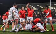 3 January 2020; Munster players celebrate a try by Shane Daly of Munster during the Guinness PRO14 Round 10 match between Ulster and Munster at Kingspan Stadium in Belfast. Photo by Ramsey Cardy/Sportsfile
