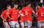 3 January 2020; Munster players, from left, Rory Scannell, Conor Murray, Peter O'Mahony and Joey Carbery after conceding their fifth try during the Guinness PRO14 Round 10 match between Ulster and Munster at Kingspan Stadium in Belfast. Photo by Ramsey Cardy/Sportsfile