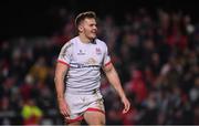 3 January 2020; Jacob Stockdale of Ulster celebrates after scoring his side's sixth try during the Guinness PRO14 Round 10 match between Ulster and Munster at Kingspan Stadium in Belfast. Photo by Ramsey Cardy/Sportsfile