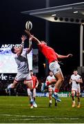 3 January 2020; Dan Goggin of Munster in action against Craig Gilroy of Ulster during the Guinness PRO14 Round 10 match between Ulster and Munster at Kingspan Stadium in Belfast. Photo by Harry Murphy/Sportsfile