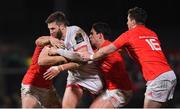 3 January 2020; Stuart McCloskey of Ulster is tackled by Sammy Arnold, left, and Joey Carbery of Munster during the Guinness PRO14 Round 10 match between Ulster and Munster at Kingspan Stadium in Belfast. Photo by Ramsey Cardy/Sportsfile