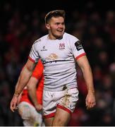 3 January 2020; Jacob Stockdale of Ulster celebrates after scoring a try during the Guinness PRO14 Round 10 match between Ulster and Munster at Kingspan Stadium in Belfast. Photo by Ramsey Cardy/Sportsfile
