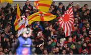 3 January 2020; Ulster and Rising Sun flags during the Guinness PRO14 Round 10 match between Ulster and Munster at Kingspan Stadium in Belfast. Photo by Ramsey Cardy/Sportsfile