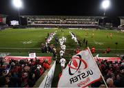 3 January 2020; The Ulster team run out ahead of the Guinness PRO14 Round 10 match between Ulster and Munster at Kingspan Stadium in Belfast. Photo by Ramsey Cardy/Sportsfile