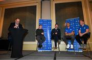 4 January 2020; MC Philip Lawlor, Former Leinster and Ireland player Gordon D'Arcy, Leinster Rugby Academy Manager Noel McNamara, and Leinster players Adam Byrne and James Tracy during the Leinster Junior Rugby lunch at the Intercontinental Hotel in Ballsbridge, Dublin. This is the third year that the lunch has been held in celebration of Junior Club Rugby in Leinster. Photo by Ramsey Cardy/Sportsfile