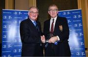 4 January 2020; John Brown, Tullow RFC, is presented with the South East Area Hall of Fame award by Leinster Rugby Senior Vice President John Walsh, during the Leinster Junior Rugby lunch at the Intercontinental Hotel in Ballsbridge, Dublin. This is the third year that the lunch has been held in celebration of Junior Club Rugby in Leinster. Photo by Ramsey Cardy/Sportsfile