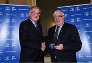 4 January 2020; Seamie Briscoe, Boyne RFC, is presented with the North East Area Hal of Fame award by Leinster Rugby Senior Vice President John Walsh, during the Leinster Junior Rugby lunch at the Intercontinental Hotel in Ballsbridge, Dublin. This is the third year that the lunch has been held in celebration of Junior Club Rugby in Leinster. Photo by Ramsey Cardy/Sportsfile
