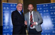 4 January 2020; Chris Moore, Cill Dara RFC, is presented with the North Midlands Area Hall of Fame award by Leinster Rugby Senior Vice President John Walsh, during the Leinster Junior Rugby lunch at the Intercontinental Hotel in Ballsbridge, Dublin. This is the third year that the lunch has been held in celebration of Junior Club Rugby in Leinster. Photo by Ramsey Cardy/Sportsfile