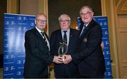 4 January 2020; The Sean O’Brien Hall of Fame Award winner Seamie Briscoe, Boyne RFC, is presented his award by IRFU Senior Vice-President Des Kavanagh, left, and Leinster Rugby Senior Vice President John Walsh, right, during the Leinster Junior Rugby lunch at the Intercontinental Hotel, Ballsbridge. This is the third year that the lunch has been held in celebration of Junior Club Rugby in Leinster. Seamie has been involved with Boyne RFC since the early 70's. His outstanding contribution to Boyne RFC and the North East area, in particular, Youths rugby have been recognised today as the third recipient of the Sean O'Brien Hall of Fame award for 2020.  Photo by Ramsey Cardy/Sportsfile