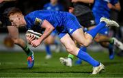 4 January 2020; Ciarán Frawley of Leinster dives over to score his side's third try during the Guinness PRO14 Round 10 match between Leinster and Connacht at the RDS Arena in Dublin. Photo by Ramsey Cardy/Sportsfile