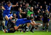 4 January 2020; Joe Tomane of Leinster dives over to score his side's fourth try, despite the tackle of Tom Daly of Connacht, during the Guinness PRO14 Round 10 match between Leinster and Connacht at the RDS Arena in Dublin. Photo by Seb Daly/Sportsfile