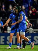 4 January 2020; Joe Tomane of Leinster, right, is congratulated by team-mate Jordan Larmour after scoring his side's fourth try during the Guinness PRO14 Round 10 match between Leinster and Connacht at the RDS Arena in Dublin. Photo by Seb Daly/Sportsfile