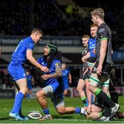 4 January 2020; Joe Tomane, right, celebrates with Leinster team-mate Garry Ringrose after scoring his side's fourth try during the Guinness PRO14 Round 10 match between Leinster and Connacht at the RDS Arena in Dublin. Photo by Ramsey Cardy/Sportsfile