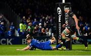 4 January 2020; Garry Ringrose of Leinster dives over to score his side's seventh try despite the efforts of Robin Copeland of Connacht during the Guinness PRO14 Round 10 match between Leinster and Connacht at the RDS Arena in Dublin. Photo by Sam Barnes/Sportsfile
