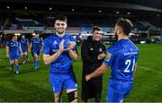 4 January 2020; Harry Byrne, left, Luke McGrath, centre, and Jamison Gibson-Park of Leinster following the Guinness PRO14 Round 10 match between Leinster and Connacht at the RDS Arena in Dublin. Photo by Ramsey Cardy/Sportsfile