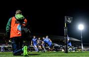 4 January 2020; Dave Kearney of Leinster dives over to score his side's second try despite the tackle of Conor Fitzgerald, left, and Niyi Adeolokun of Connacht during the Guinness PRO14 Round 10 match between Leinster and Connacht at the RDS Arena in Dublin. Photo by Ramsey Cardy/Sportsfile