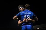 4 January 2020; Garry Ringrose, 13, celebrates with Leinster team-mate Caelan Doris after scoring his side's eighth try during the Guinness PRO14 Round 10 match between Leinster and Connacht at the RDS Arena in Dublin. Photo by Ramsey Cardy/Sportsfile