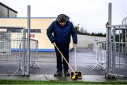 5 January 2020; Christy Murray cleans the pitch prior to the Co-op Superstores Munster Hurling League 2020 Group A match between Clare and Limerick at O'Garney Park in Sixmilebridge, Clare. Photo by Harry Murphy/Sportsfile