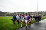 5 January 2020; Slaughtneil players make their way back to the changing room after warming up prior to the AIB GAA Hurling All-Ireland Senior Club Championship semi-final between Ballyhale Shamrocks and Slaughtnell at Pairc Esler in Newry, Co. Down. Photo by David Fitzgerald/Sportsfile